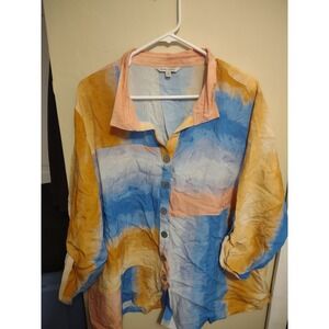 John Mark Tie Dye Button Up Flowy Top 2X Casual Boho Artsy Lightweight Lagenlook